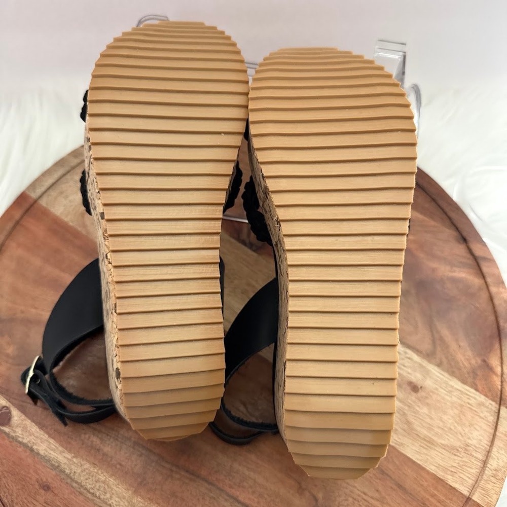 Alicia Leon Womens Black Braided Cork Size 8 Platform Wedge Sandals LIGHT WEIGHT - Picture 10 of 10